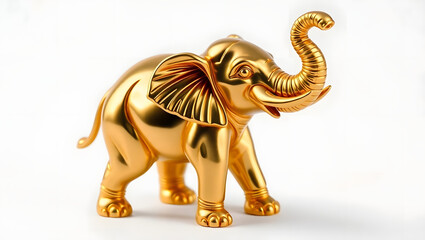  Shiny Gold Elephant Figurine on White