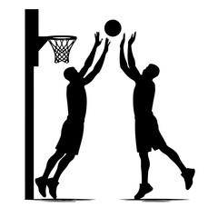 Obraz premium Dynamic Basketball Silhouettes Intense Game Action Players In Motion Competition Teamwork And Athleticism