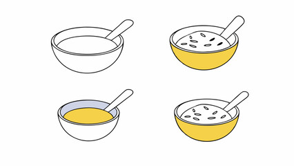 Simple Line Art Illustration of Bowls of Soup and Porridge