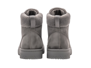 Gray ankle boots, back view, textured leather, padded collar