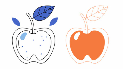 Colorful Apple Illustration Outline and Filled Version