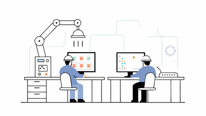 Two Engineers Monitoring Industrial Process on Computers