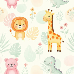 Naklejka premium Cute Cartoon Animals Background
