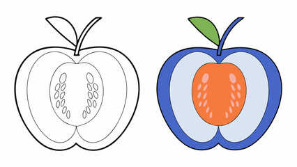 Apple Half Coloring Page and Illustration