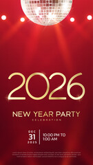 Naklejka premium 2026 Happy New Year club poster Background for your Flyers and Greetings Card graphic or new year themed party invitations. 2026 New Year Party Celebration invitation design.