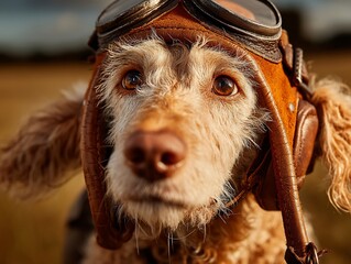 Dog wearing aviator goggles.  Close-up portrait