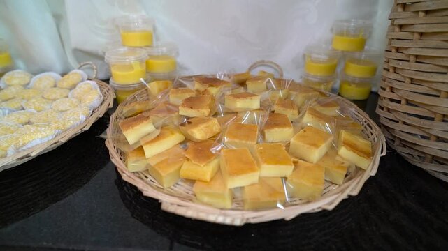 typical June festival foods, carim&atilde; cake, cheesecake and pamonha,