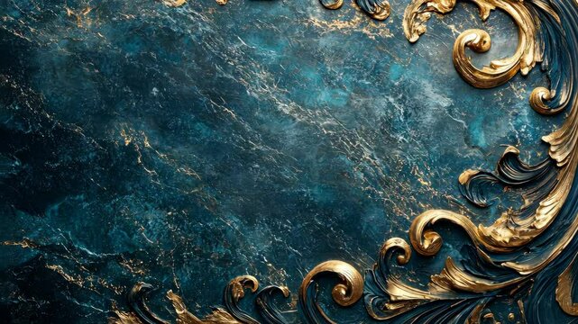 Teal marble texture framed by ornate gold detailing