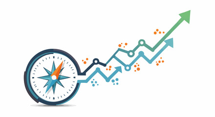 business graph with arrow with compass 