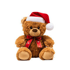 Holiday Cuteness: Fluffy White Teddy Bear with Festive Santa Hat (transparent background) Generative Ai.