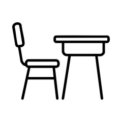 Classroom desk and chair icon for students
