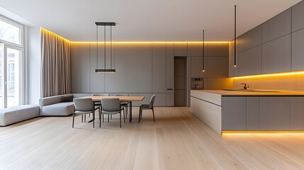 Modern Small Apartment with Kitchen and Living Room Design Elements
