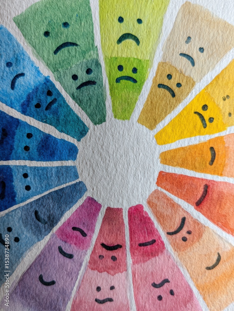 Poster emotional spectrum chart illustrating feelings from numbness to hope using soft watercolor technique