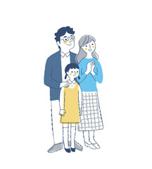 右側の方を見ている笑顔の3人家族