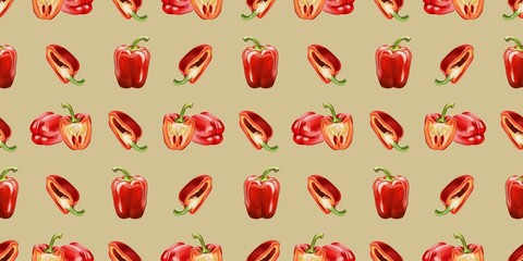 Bright red bell peppers arranged in a vibrant pattern against a neutral background for a fresh and colorful kitchen decor
