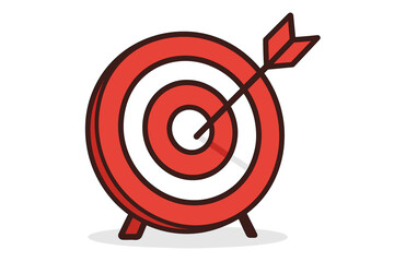 Red target with arrow hitting the center bullseye. Business goal achievement and success concept. Marketing strategy and mission accomplished vector illustration. Focus and accuracy icon.