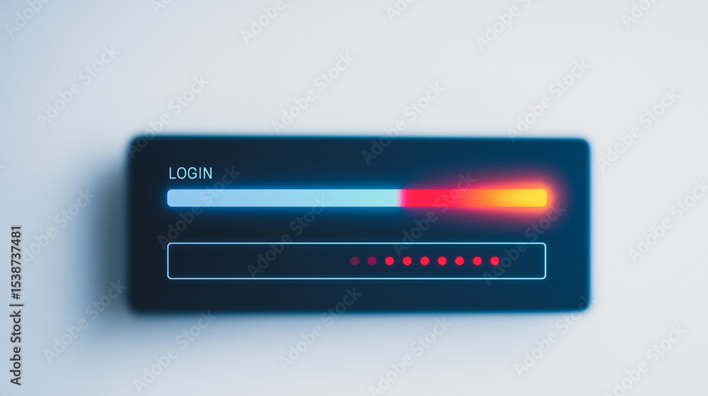 Poster digital login progress: a digitally rendered login bar glows vibrantly, showcasing progress with the