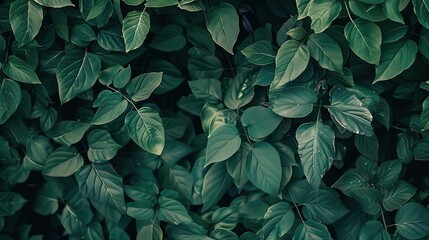 Dark green leaves textured background, providing an elegant backdrop for various design projects. 