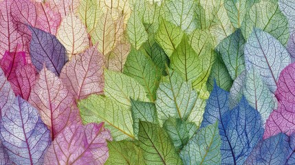 Colorful Assortment of Natural Leaves in Different Shades Creating a Botanical Background Texture