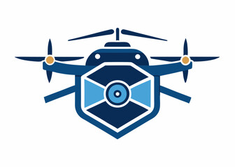 Blue drone with camera Creative vector cartoon illustration