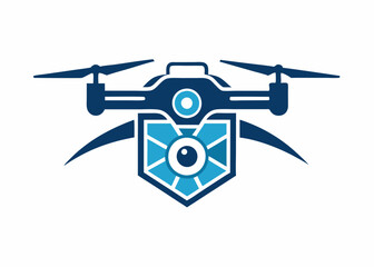 Blue drone with camera Creative vector cartoon illustration