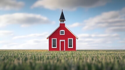 Charming Old Schoolhouse with Striking Red Exterior in Field