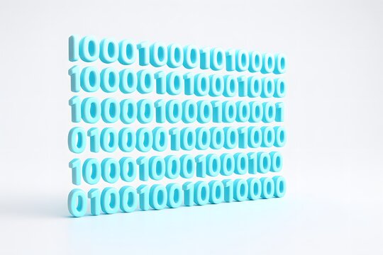 Blue 3D Binary Code Blocks on White Background for Technology Concepts
