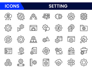 Sleek vector web line icons depicting settings, configurations, tools, adjustments, and system optimization for seamless digital functionality and control.