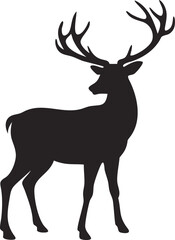 Fototapeta premium Black Silhouette of a Majestic Deer with Large Antlers Standing Profile View Wildlife Animal Graphic Design Element