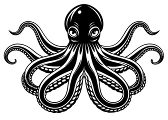 Hand drawn octopus drawing isolated on Silhouette Block color Minimalist concept vector illustration