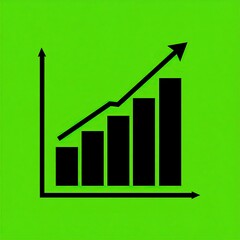 Simple black graph chart on lime green background showing upward trend