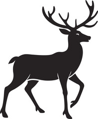 Fototapeta premium Black Silhouette of a Stag with Large Antlers Standing Profile View Simple Graphic Design Element