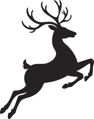 Fototapeta premium Black Silhouette of a Reindeer Leaping with Large Antlers Against a White Background a Vector Graphic Image Ideal for Christmas Designs and Winter
