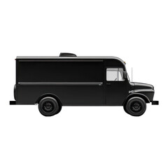 Classic Black Food Truck for Mobile Catering Business, Sleek Design and Versatile Use in Urban Settings on transparent background