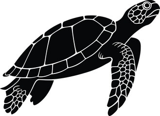A Vector Silhouette of a Sea Turtle in Profile with Flippers Extended, turtle vector illustration