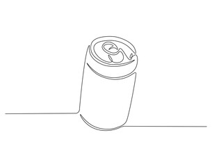 Canned soda continuous line. Continuous one line drawing of canned drink. Soda aluminum concept. Single line drawing