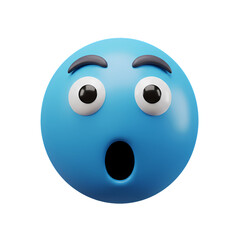 3D Render of a Surprised Blue Emoji isolated on transparent baackground