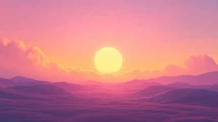 Fototapeta premium Serene Sunset Over Rolling Hills with Soft Purple and Pink Hues in Delightful Evening Sky