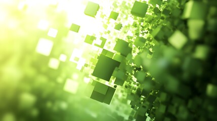 Green Squares Array Render with Blurred Background and Light Effects