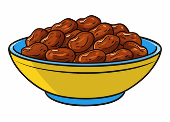 Palm fruits in brown bowl on white background