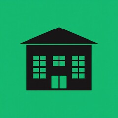 Simple black house icon on green background