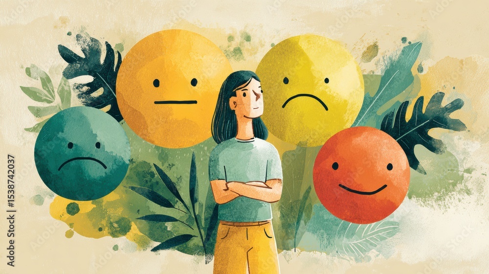 Aufkleber Understanding Emotional Boundaries Chart Illustrating Various Feelings and Moods Through Distinct Colors and Expressions for Personal Growth