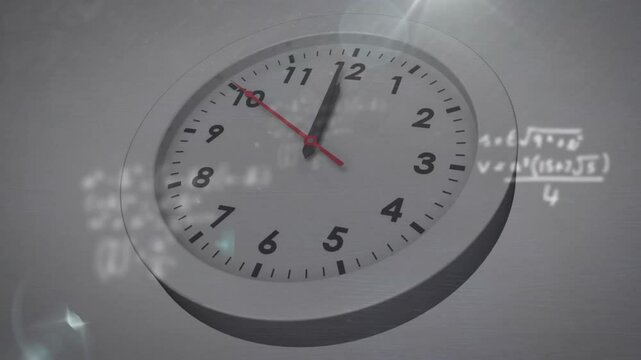 Opening clock starting hands rotating backward while math drifting lens flares showing time rewind