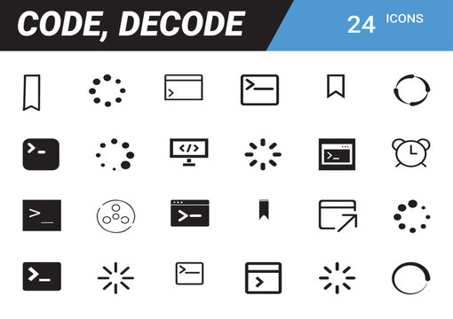 Code, Decode Icons Set: A collection of icons related to coding and decoding, perfect for technology, programming, and development projects.