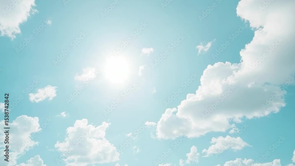 Wall mural a single-engine plane soaring through a blue sky with fluffy clouds