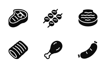 Meat Products and Culinary Icons Set. and vector illustration