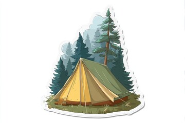 Camping sticker. Tent in the woods. Vintage Camp Sticker, badge design. For shirts, badges and labels isolated on white background. Generative Ai