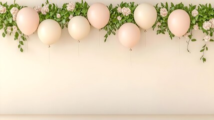 Beautiful Arrangement of Balloons and Flowers on a Smooth Background