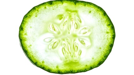 Fresh Green Cucumber Slice in Round Shape Isolated on White Background
