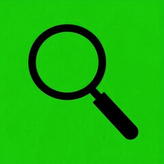 Simple black magnifying glass icon on vibrant green background
